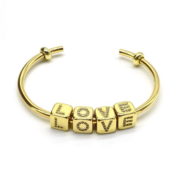 

2pcs/lot cubic zirconia initial cube bracelet open cuff bangles, Black