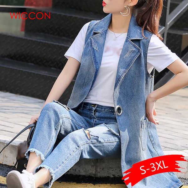 

2019 summer new cowboy vest jacket female spring & autumn suit collar long self-cultivation women denim jacket, Black;white