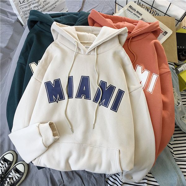 

fashion harajuku ins plus velvet hooded sweatshirt new winter women letter print casual loose large long-sleeve loose sweatshirt, Black