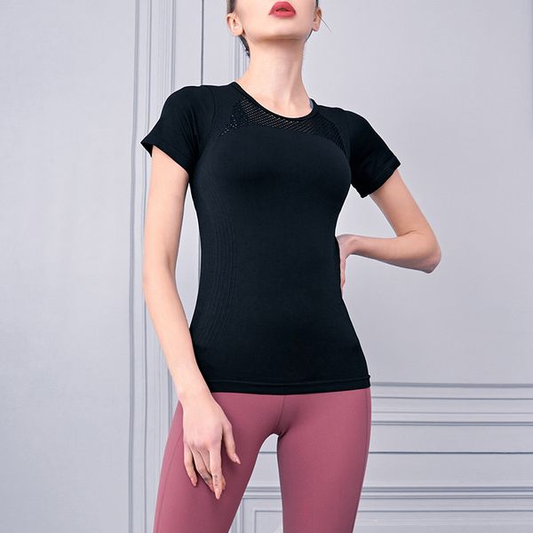 

yoga outfits tx319 year's girls short-sleeved slim straight mesh design round neck fitness breathable sports t-shirt, White;red