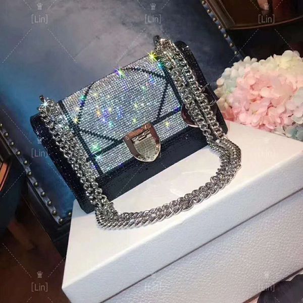 

silver diamonds chain Shimmer & Glitter shoulder bag DR 22CM luxury women bags designer messenger leather bags / girl shoulder bag