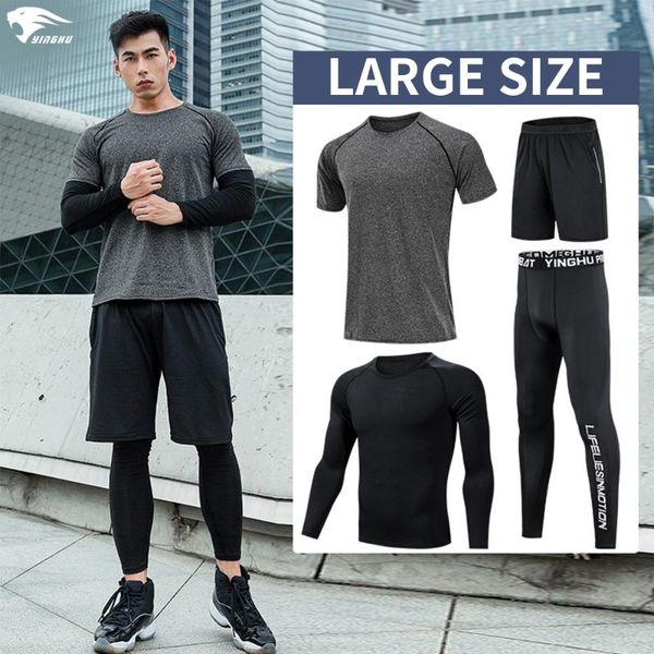 

running sets yinghu men's quick drying set compression sports suits basketball jogging tights gym training fitness, Black;blue