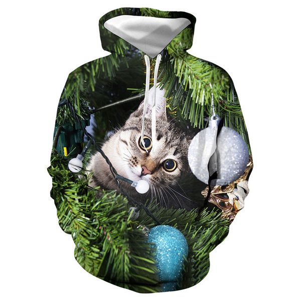 

3d christmas cat print hoodies men women 2019 brand new streetwear hoodie sweatshirt men harajuku casual hooded tracksuit male, Black