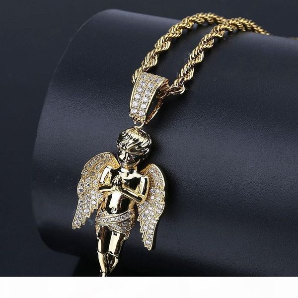 

mens hip hop 18k позолоченный кулон ожерелье iced out angle ожерелье ожерелье ювелирных изделий, Silver