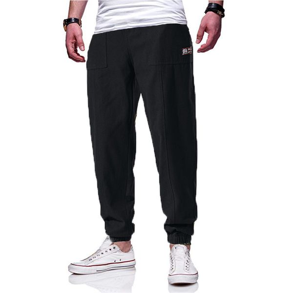 

men sports pants streetwear fitness pants solid color casual trousers elastic waist sports workout sweatpants #12.7, Black