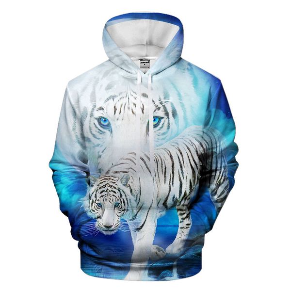 

blue tiger hoodies hooded hat 3d sweatshirts print colorful, Black