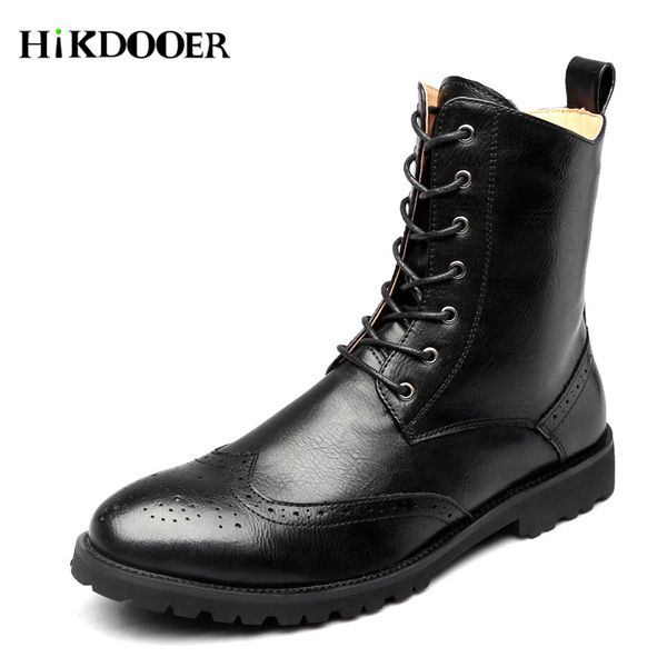 

new arrival martins men boots winter black boots men shoes leather mid-calf lace-up round toe botas masculina