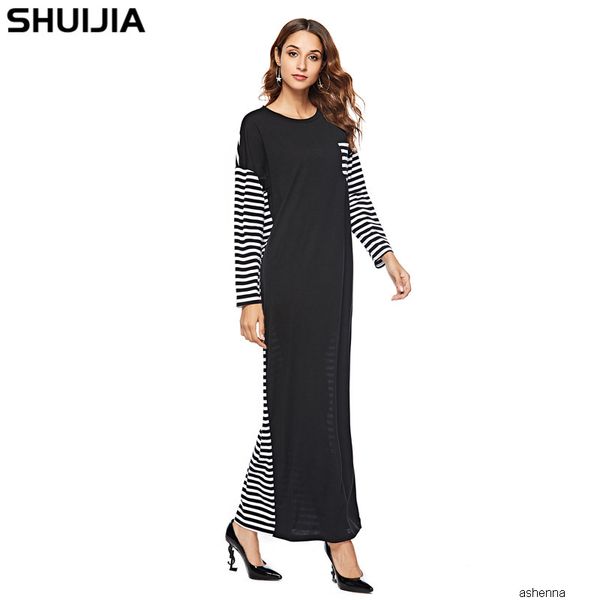 

womens designer striped stitching casual loose dressu18l, Black;gray