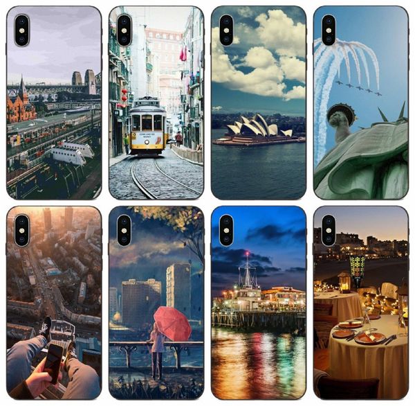 

tongtrade] urban street view cityscape sunset case for iphone 11 pro max x xs 8 7 6s 6 5s 5 samsung s6 s7 s10 edge huawei mate 30 lite case