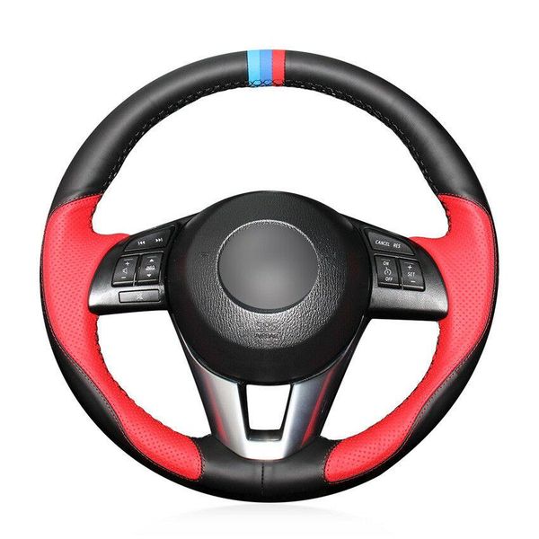 

for mazda 3 axela 2017 car steering wheel cover black red leather diy custom