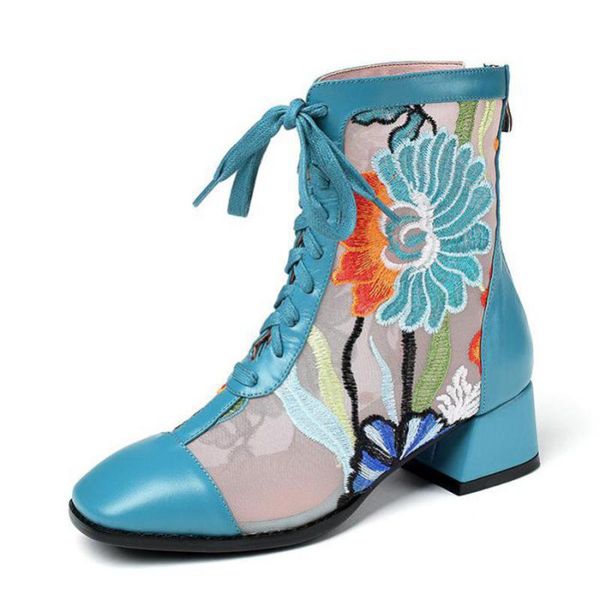 

yourseason женский лето натуральная кожа женщины lace mesh обувь 2020 новая осень площади toe узелок полые лодыжки сандалии сапоги zip, Black