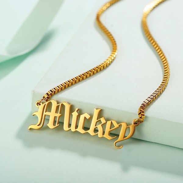 

old english custom name necklace stainless steel box chain link diy personalized number /date 35cm 40cm 45cm 50cm 55cm, Silver