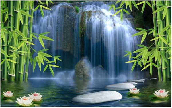 

custom 3d silk p wallpaper mural bamboo forest clear spring 3d living room tv sofa background wall paper for walls 3d papel de parede