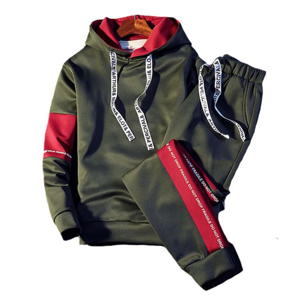 

tracksuit men quality spring men sporting hooded hoodie+pants two piece sweat set jogger track suit for clothes, Gray