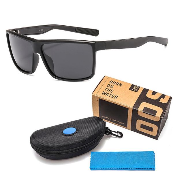 

luxury tr90 polarized brand designer sunglasses for men and women suqare glasses beach sunglasses fish surfing sunglasses with case box, White;black