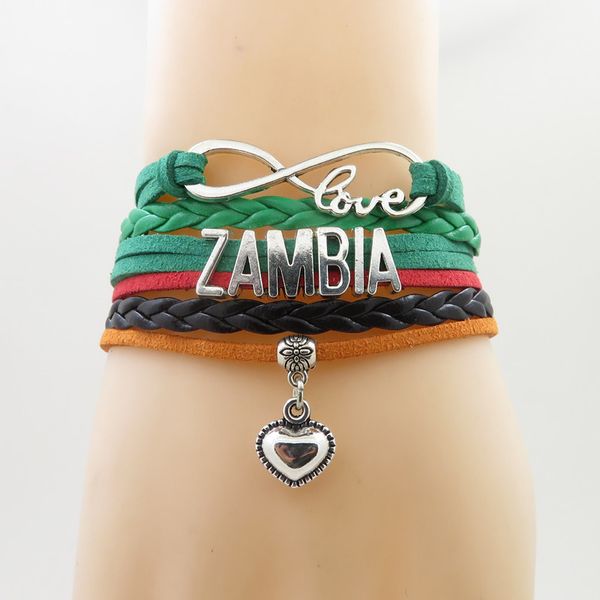 

infinity love zambia bracelet heart charm zambia national flag handmade bracelets & bangles cheer up for zambia, Golden;silver