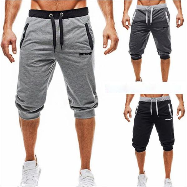 

new 2019 muscle fit buddy sport pants men breathable cotton pantsuits seven-minute sweat absorbent slim fitness shorts, White;black