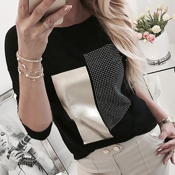 

женщины алмаз сращивания кофты 2020 леди повседневная o образным вырезом лоскутное пуловеры женская весна леопардовый принт с длинным рукаво, Black