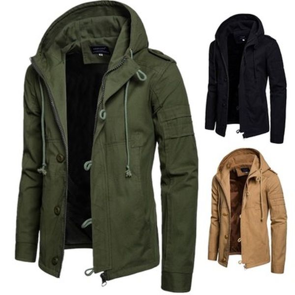 

zogaa men's jacket army green wide-waisted thin coat casual cotton hooded windbreaker outerwear overcoat male 2019 hot, Black;brown
