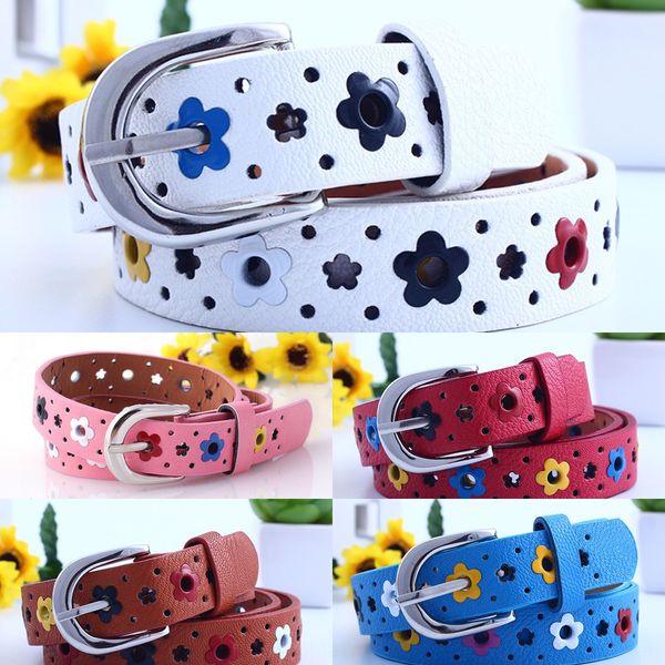 

women's children's belt flower pin butterfly butterfly hollow children's leisure pin buckle belt, Black