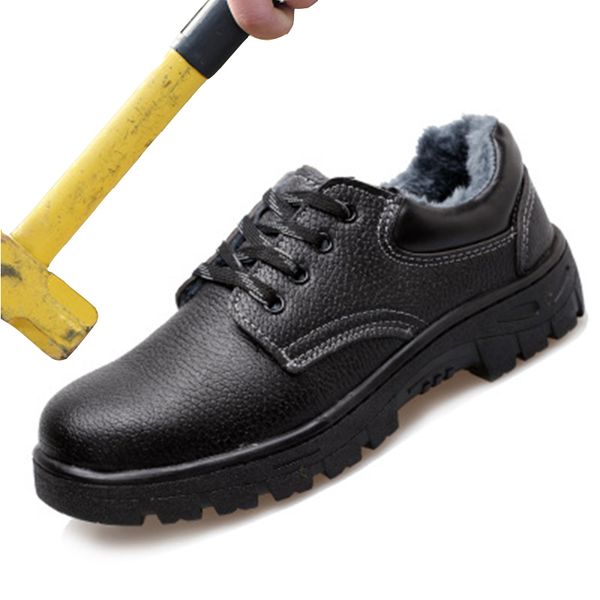 

anti-piercing smash-proof safety shoes, micro-fiber leather, cotton shoes, winter work steel head, non-slip shoes, Black