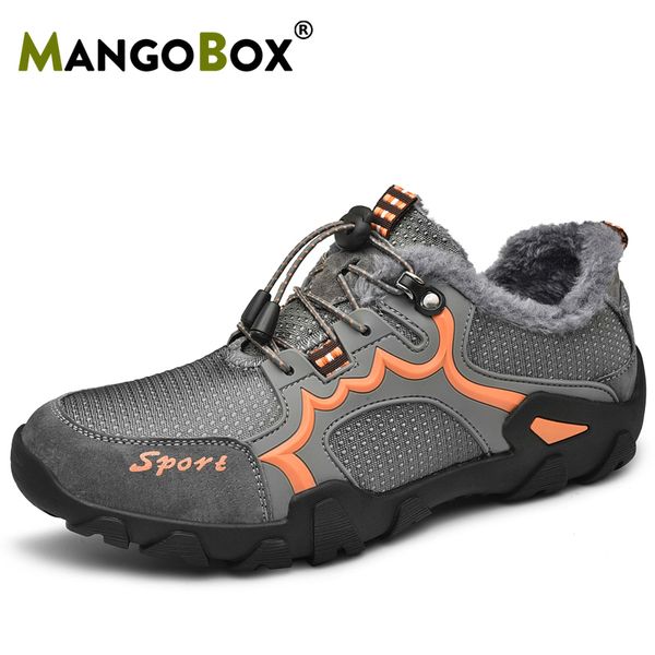

men sport shoes brand winter outdoor hiking trainers big size 38-48 male hill walking shoes with fur warm snow sneakers for men