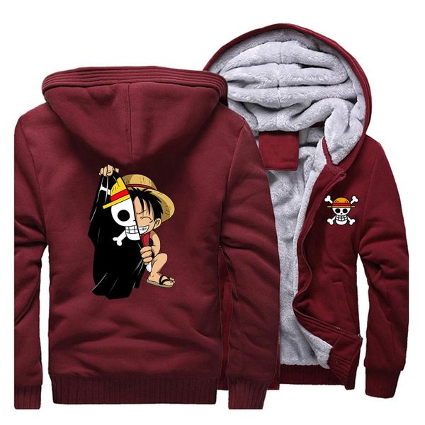 

one piece anime print male hoodies 2019 fashion leisure mens jacket winter thick hipster tracksuit novelty funny homme costume, Black