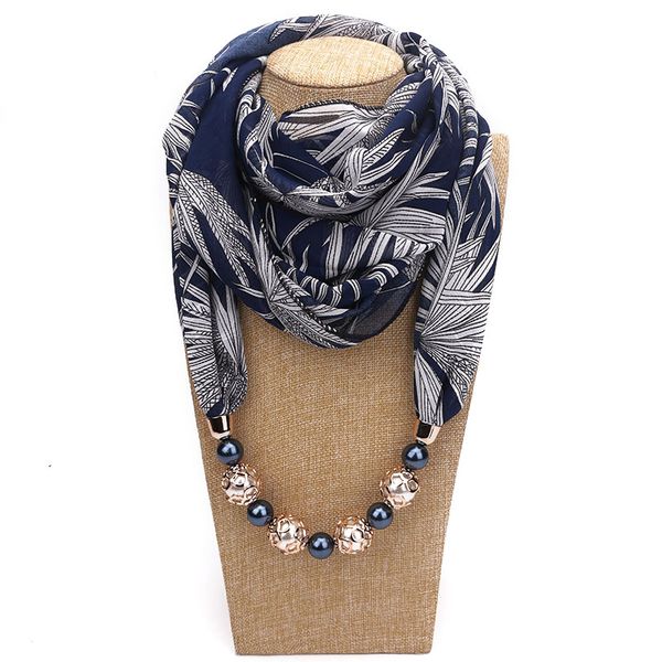 

new pendant scarf necklace bohemia necklaces for women chiffon printed scarves pendant jewelry wrap foulard female accessories, Red