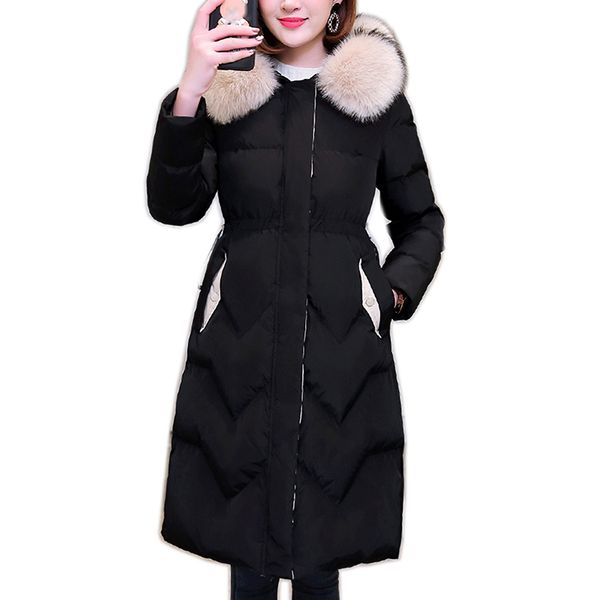 

winter women down coats coat 2019 female long winter jacket women thicken warm down coat faux fur hat large size, Black