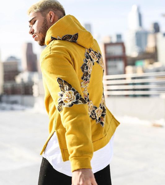 

mens autumn winter flower print hoodies hip hop young boy streetwear fashion sweatshirts white black yellow khaki