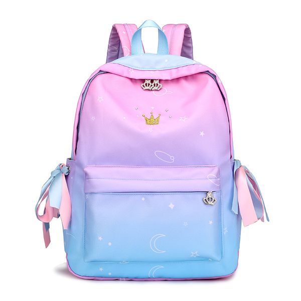 

2018 new preppy style ribbon backpack crown embroidery gradient school backpacks for teenage girls schoolbag mochilas feminina