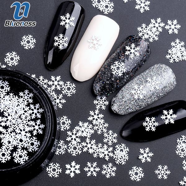 

blueness1 box white snowflake nail sequins new years metal flake manicure nail art alloy studs 3d decorations accessories, Silver;gold