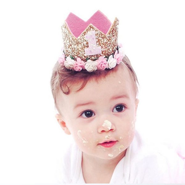

2019 flower crown newborn headband gold birthday crown flower tiara headband for kids party headwear hair bands accessories gift