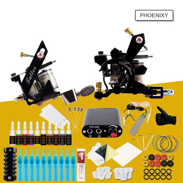 

complete tattoo kit 2 tattoo machines gun set black ink set power supply grips body art tools permanent makeup