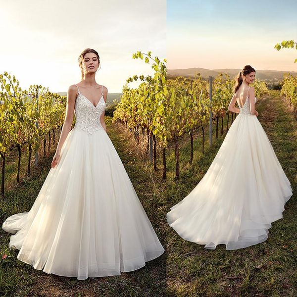 

eddy k 2019 свадебные платья сексуальные бретельках спинки кружева аппликации сад свадебные платья развертки поезд страна-line свадебное пла, White