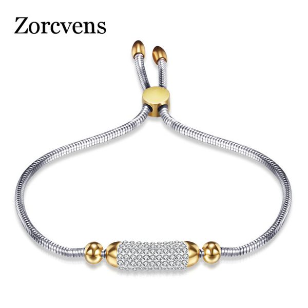 

zorcvens 2020 new fashion stainless steel charm bracelet for women cubic zirconia adjustable bracelets & bangles jewelry, Black