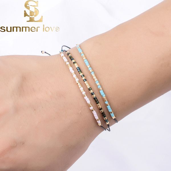

bohemian crystal seed beads bracelets handmade braided adjustable chain charms friendship bracelet for womens jewelry party gift, Golden;silver