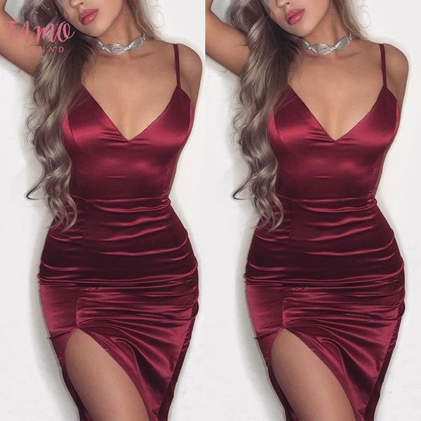 

new women summer split dress fashion party club v neck spaghetti strap satin women bodycon sleeveless short dress, Black;gray