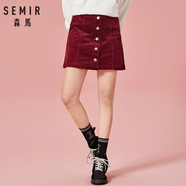 

semir women short corduroy skirt high waist corduroy a-line skirt with front button closure in chic style for autumn winter, Black;gray