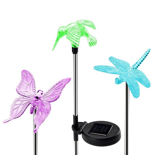 

umlight1688led solar garden lights rgb bird butterfly dragonfly solar powered pathway lights outdoor landscape path lawn lamp