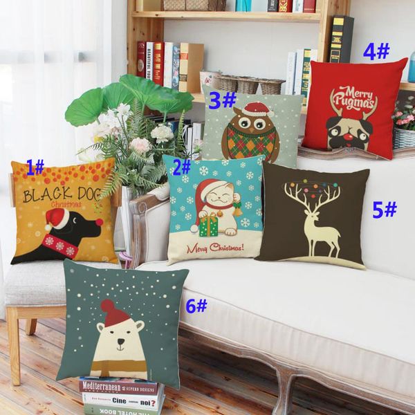

53 design christmas pillow case santa claus reindeer owl tree elk bear cat dog printed cushion cover home car decor decoration wx9-72
