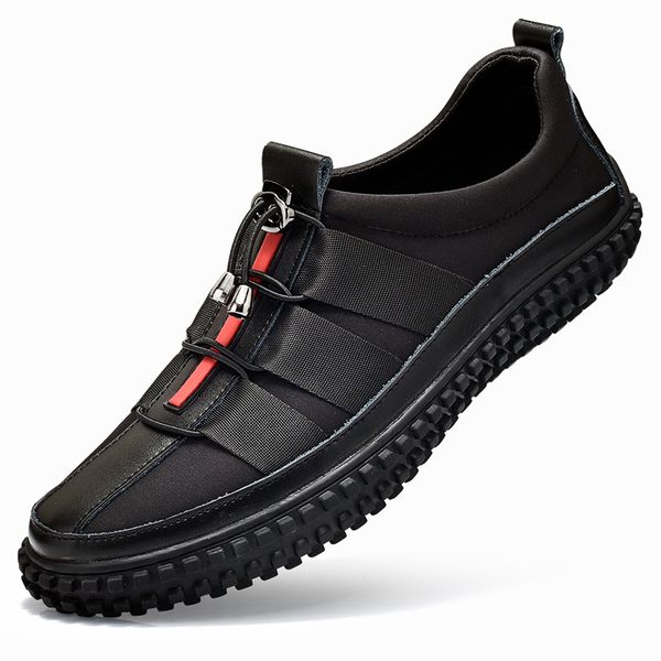 

genuine leather men shoes casual 2019 italian mens loafers moccasins breathable lace up driving shoes men, Black