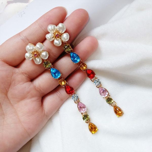 

female long tassel earrings flower and beads retro style earbobs, Silver