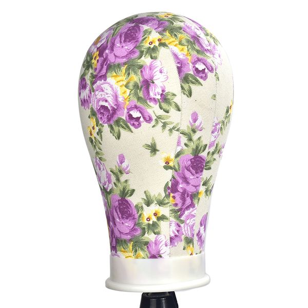 

purple flower canvas block manikin mannequin head model for hair extension toupee lace wig making styling cap display stand