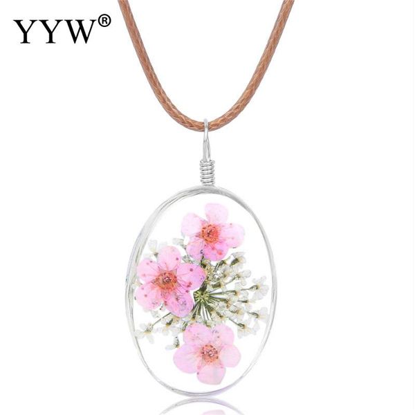 

new arrival 4 colors flowers oval shape pendant necklaces handmade glass plant necklace for women fashion jewelry accessories, Silver