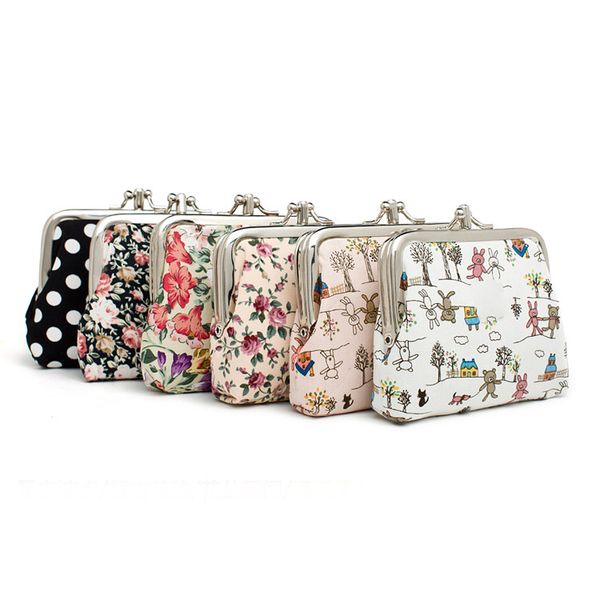 

sell hasp purse women cute wallet lady printed vintage canvas flower small wallet cartoon coin purse clutch bag, Red;black