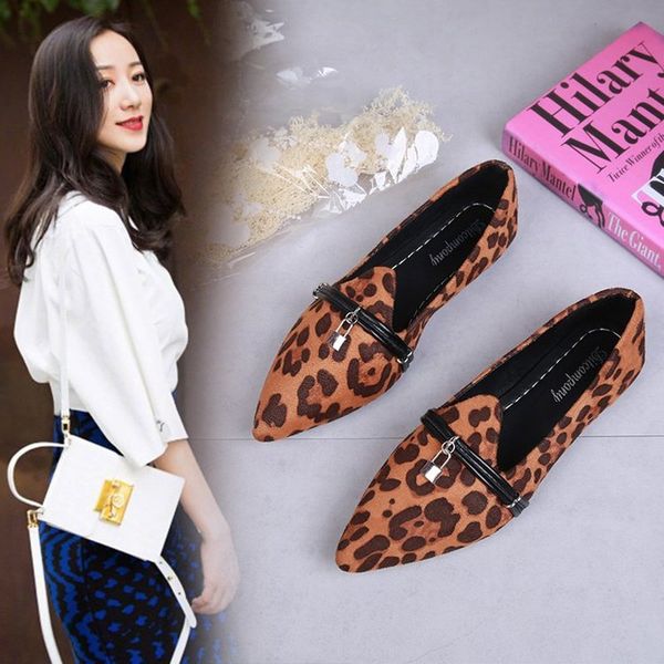 

new style women's fashion ladies flock loepard shallow single flat shoes good quality simple pointed toe casual shoes, Black