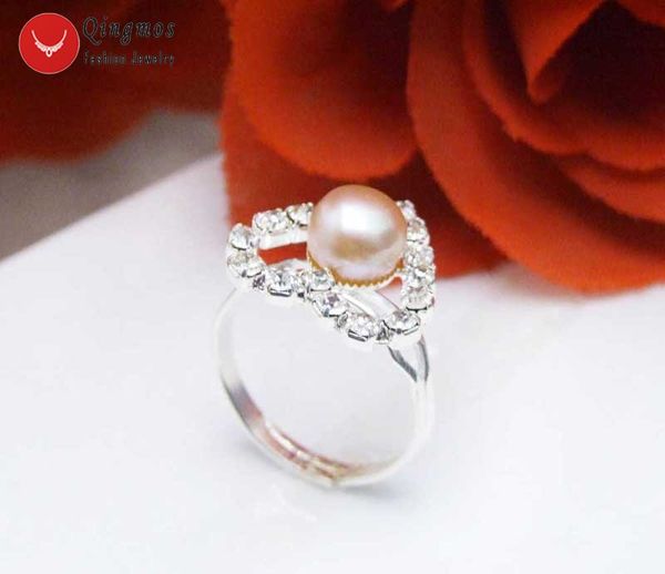 

qingmos fashion 15mm heart ring for women with natural 10-11mm flat purple pearl opening adjustable #8 -#9 ring jewelry gift r22, Silver