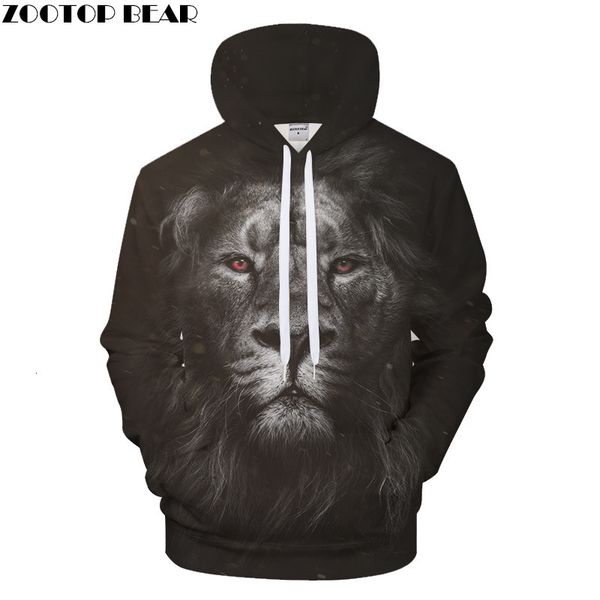 

even hoodie lion painting wolf printing bring hat lovers sweater, Black