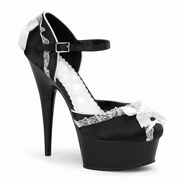 

summer pole dance women mules platform 15cm high-heeled black with white lace shoes for girl pumps wedding shoe woman